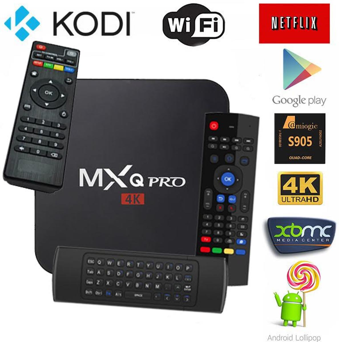 MXQ Pro 4k met snelste S905x processor en Android 7.1 | Kodi 17.6 | TV Box 2018 model + GRATIS MX3 Air Mouse Zwart